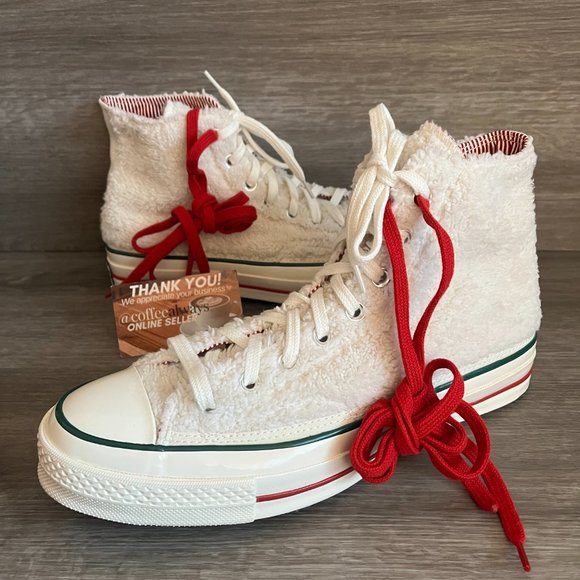 Converse Chuck 70 HI Winter Holidays Sherpa Egret Red Green Sz 10.5 Women's NWOB - Picture 2 of 7